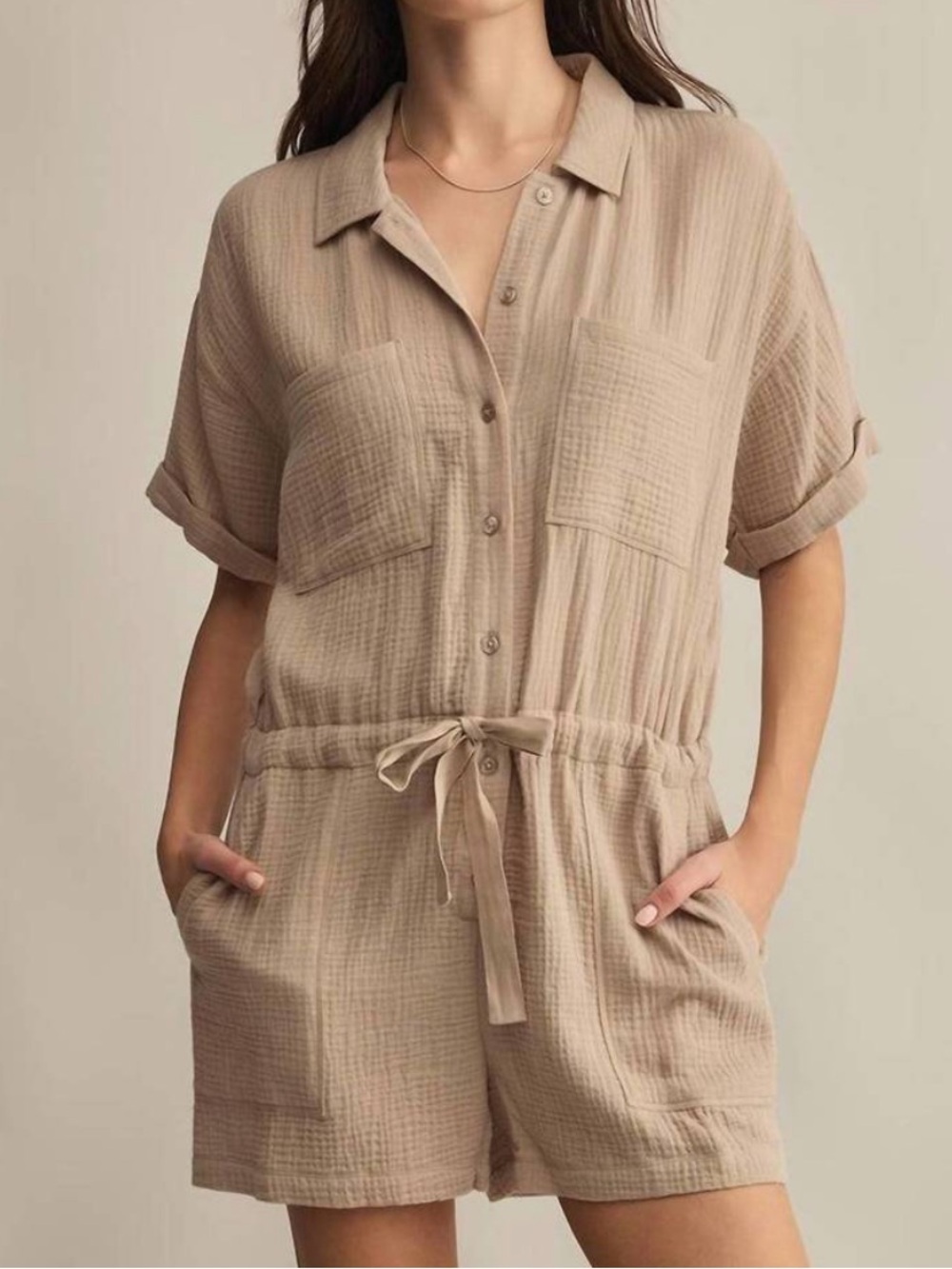 NEW Z Supply Lookout Cotton Gauze Romper Putty NWT Playsuit Coastal Beach. Sk18